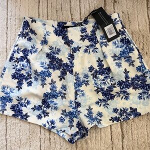 White Fox Boutique Blue Floral High-Waist Shorts